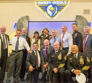 Chancellor Dr. Frank Ayers poses with some of the award winners at the Alumni Recognition Awards Banquet in the Eagle Gym on Embry-Riddle Aeronautical University's Prescott Campus, in Prescott, AZ, October 2, 2015.